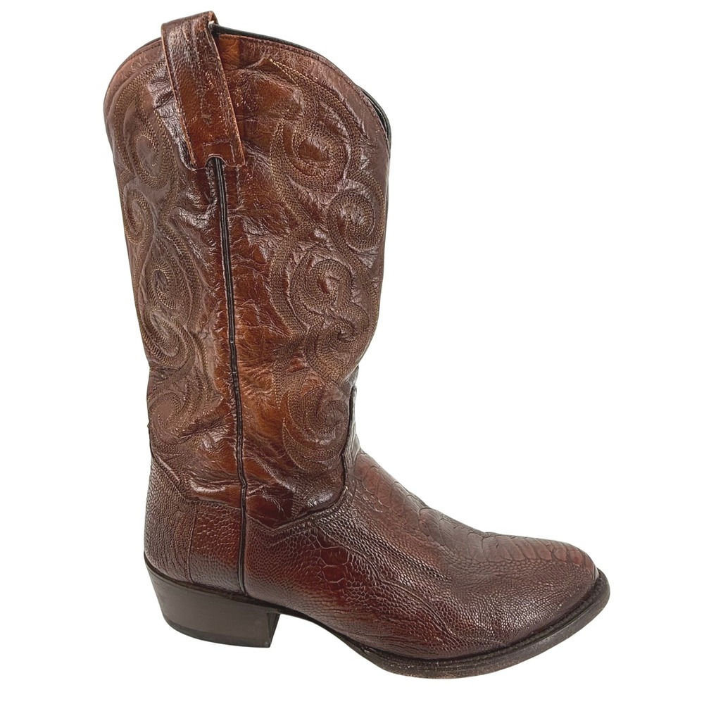 Dan Post Ostrich Leg Cowboy Boots Mens 11 D Brown Leather Western DP 26636 Good